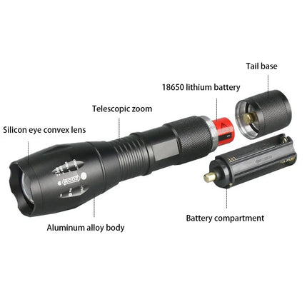 High Power LED Flashlight Zoomable Aluminum Camping Torch Waterproof Uses 3 AAA Batteries Outdoor Activities No Battery