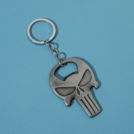 Halloween Punisher Skull Keychain Vintage Skull Metal Badge Pendant Beer Bottle Opener Car Backpack Key Holder Accessories Gift