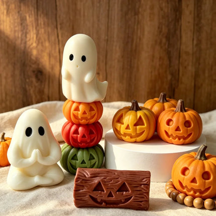 Halloween Mini Ghost Pumpkin Silicone Mold - 3D Stackable Candle Mold for DIY Soap Resin Plaster & Home Decor