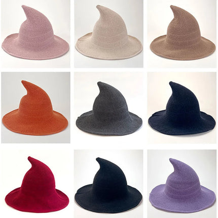 Halloween Witch Hat Long Point Hat Knitted Cap for Women Halloween Party Hat Magical Hat Festival Party Cosplay Decoration