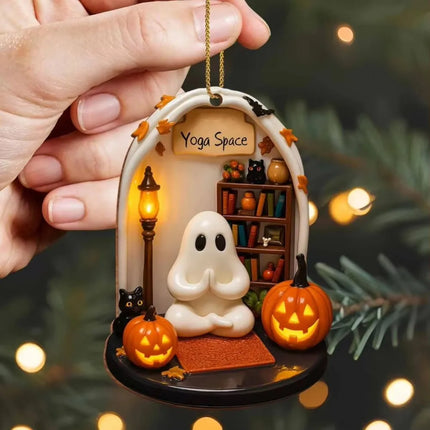 Cute Reading Ghost Halloween Ghost Ornaments 2D Flat Halloween Spooky Decorations Decorative Pendant Party Supplies