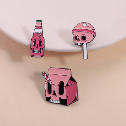 Halloween Skull Candy Lollipop Enamel Pins Goth Skeleton Soda Drink Jiuce Spooky Brooches Lapel Badge Jewelry Gifts for Friends
