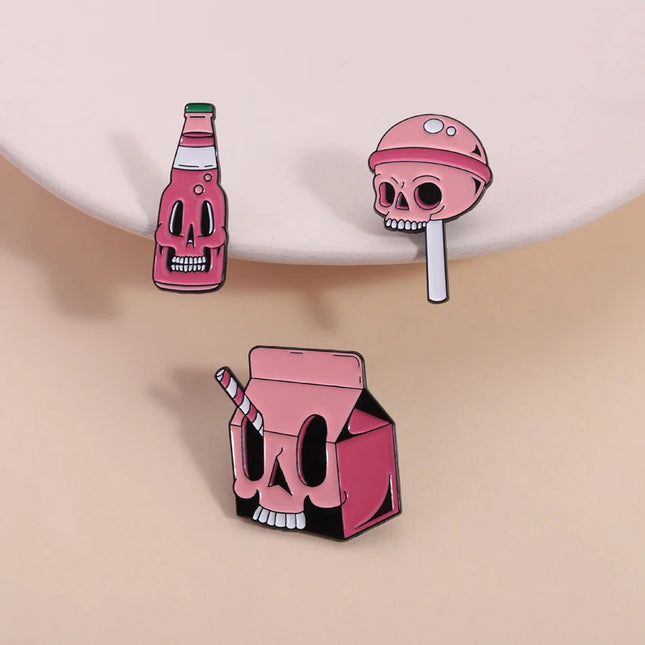 Halloween Skull Candy Lollipop Enamel Pins Goth Skeleton Soda Drink Jiuce Spooky Brooches Lapel Badge Jewelry Gifts for Friends