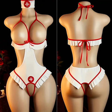 Sexy Nurse Halloween Costume for Women Adult Exotic Role Play Lingerie Set
