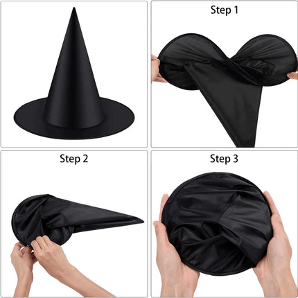 12pcs Halloween Witch Hat Cap Hanging Witch Hat Costume Accessory for Halloween Party Favor, Black