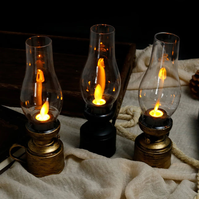 Vintage Lamp Halloween Night Light LED Flameless Candle Lamp Antique Oil Light Battery Operated Decoration Lamp