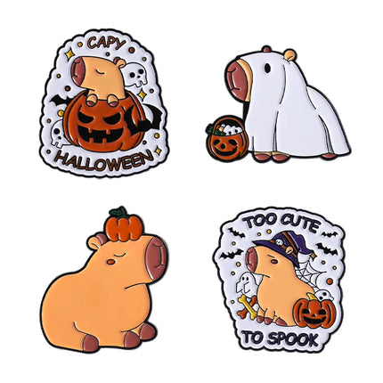 2-5Pcs/Set Punk Halloween Collected Enamel Pins Pumpkin Duck Capybara Skeleton Cat Ghost Brooch Lapel Badge Jewelry Gift Friends