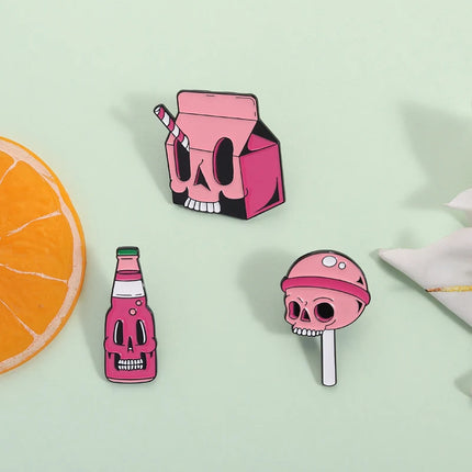 Halloween Skull Candy Lollipop Enamel Pins Goth Skeleton Soda Drink Jiuce Spooky Brooches Lapel Badge Jewelry Gifts for Friends