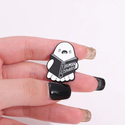 Cartoon Ghost Boo Enamel Pins Human Stories Book Creative Brooches Halloween Backpack Clothes Lapel Badge Gift for Kids Friends
