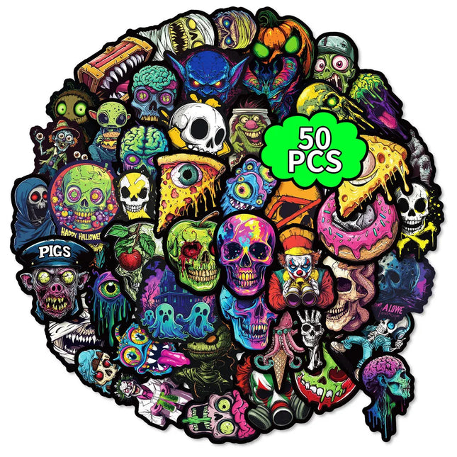 50PCS Colorful Skull & Ghost Face Graffiti Stickers - Unique Creative Decor for Halloween Festivals RecordingYourLife Store