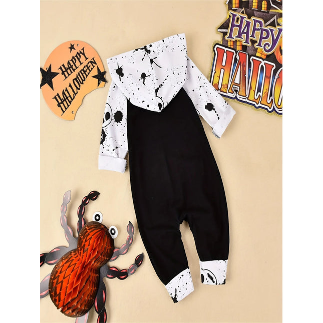 Halloween Newborn  Baby Boy Clothes Infant Baby Boy Romper Long-Sleeve Hooded Cotton Letter Print Nightmare Jumpsuit
