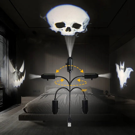 USB Projector Light Halloween Ghost Skull Night Light Switchable Pattern LED Projector Lamp for Room Ceiling Window Wall Decor