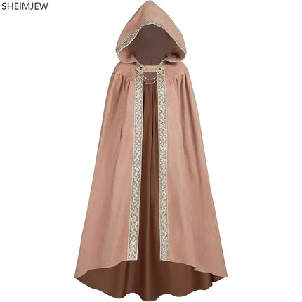 Halloween Retro Pastoral Ribbon Edge Hooded Cloak Medieval Renaissance Lace Cloak Anime Costume Carnival Party Cosplay Jacket