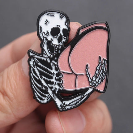 Halloween Fun Metal Paint Badge Cartoon Skeleton Butt Pattern Brooch Clothing Accessories