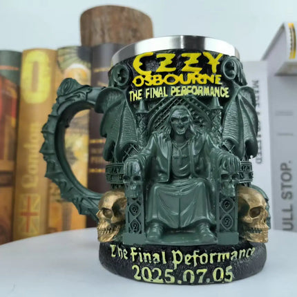 Halloween 3D Resin Ozzy Mug Osbourne Commemorative Mug Stainless Steel Skull Water Cup Beer Mug Coffee Cup Drinking
