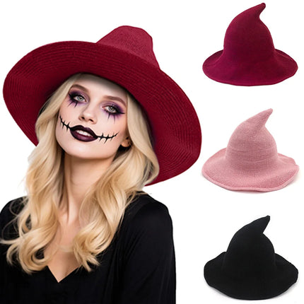 Halloween Witch Hat Long Point Hat Knitted Cap for Women Halloween Party Hat Magical Hat Festival Party Cosplay Decoration