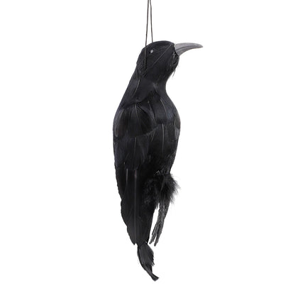Stimulated Realistic Hanging Crow Black Feathered Bird Halloween Bar Ornaments Scary Prop Outdoor Garden Yard Crow Prop Decor
