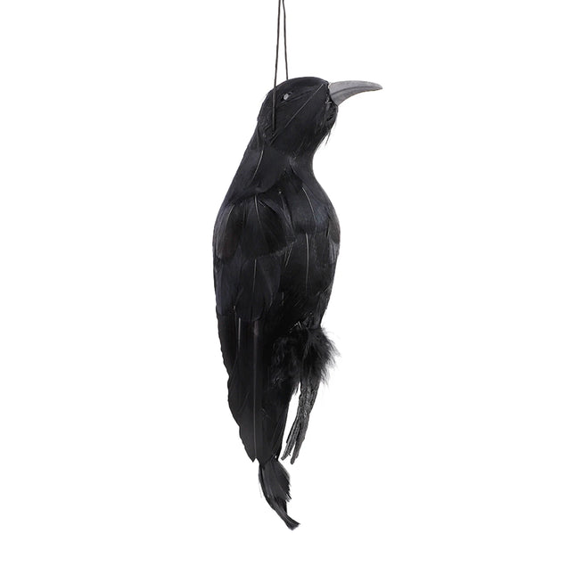 Stimulated Realistic Hanging Crow Black Feathered Bird Halloween Bar Ornaments Scary Prop Outdoor Garden Yard Crow Prop Decor