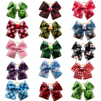 50/100pcs Small Dog Grooming Bows Pearl Plaid Style Pet Dog Hair Bows Rubber Bands Dog Hair Accessories Pet Supplies for Dogs