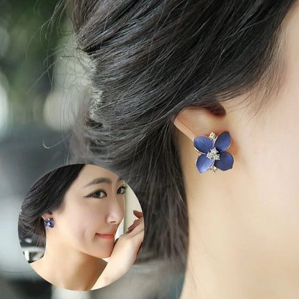 Blue Crystal Flower Earrings