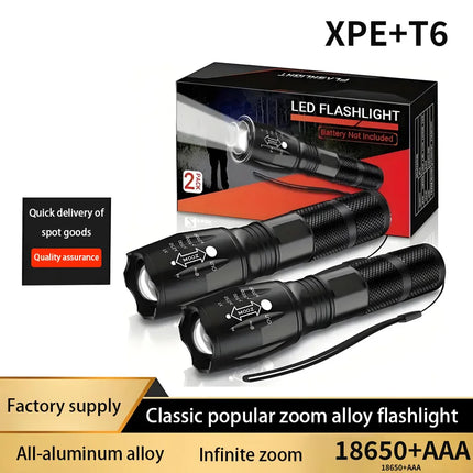 High Power LED Flashlight Zoomable Aluminum Camping Torch Waterproof Uses 3 AAA Batteries Outdoor Activities No Battery
