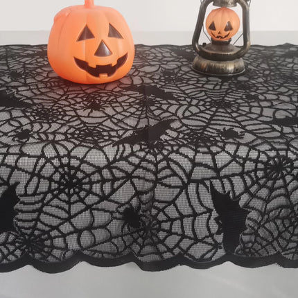 1 Piece Halloween Lace Tablecloth Bat Net Skull Pattern Rectangular Shape For Party Decoration Haunted House Pumpkin Design