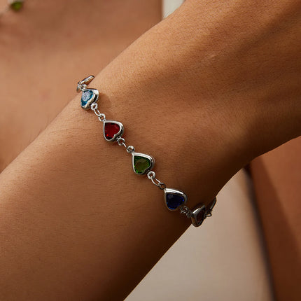 Elegant Red Crystal Zircon Metal Chain Bracelets for Women Colorful Heart Bracelets Party Wedding Wrist Charms Jewelry Gift