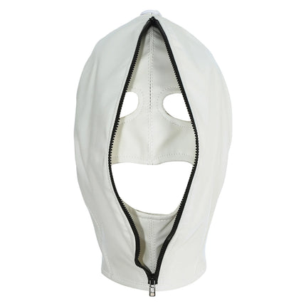 Leather Mask Full Face Double Layer Headgear Zip Head Hood Adjustable Lace-Up Leather Bondage Masks Halloween Cosplay Party Mask
