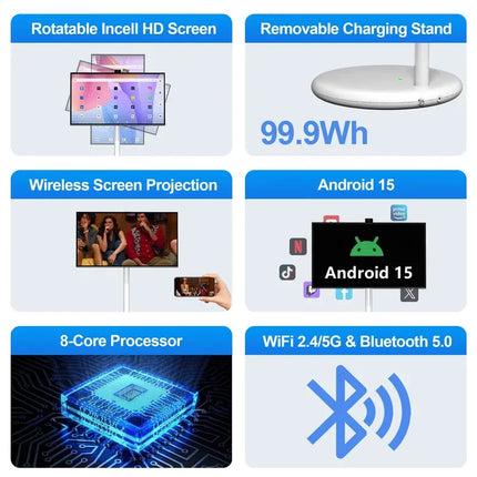 Smart Tablet 27 Inch Portable Smart TV Android13 IPS Touch Screen Height Adjustable 100WH Battery Working Time 6-8 Hours