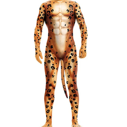Halloween Costume  Adult Mens Wild Animal Cosplay Costume Full Cover 3D Print Beast Petsuit Jumpsuit Bodysuit Tail