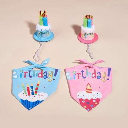 Dog Birthday Decorations Cake Hat & Bandana Scarfs Set - Pink,Happy Birthday Hat with Candles, Dog Birthday Present,Pet Supplies