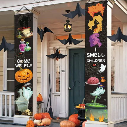 Halloween Couplet Pumpkin Horror Spider Web Atmosphere Decoration Hanging Flag Ghost Festival Porch Holiday Home Wall Decor