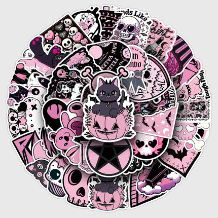 50PCS Kawaii Pink Halloween Ghost Skull Pumpkin Stickers Notebook Guitar Skateboard Waterproof Cute Decorative Stickers