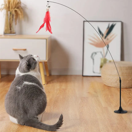 Cat Toy Cat Toys Interactive with Sucker Feather Toys for Cats Tease Sucker Stainless Steel Wire Cats Toy with Bell Pet Products