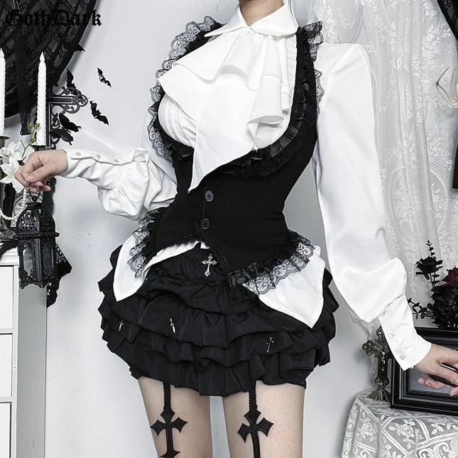 Goth Dark Vintage Halter Lace Trim Corset Top for Women Halloween Gothic Outfits Sleeveless Backless Cropped Tops Coat Halloween