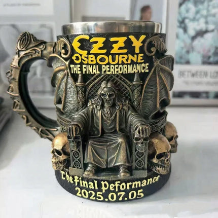 Halloween 3D Resin Ozzy Mug Osbourne Commemorative Mug Stainless Steel Skull Water Cup Beer Mug Coffee Cup Drinking