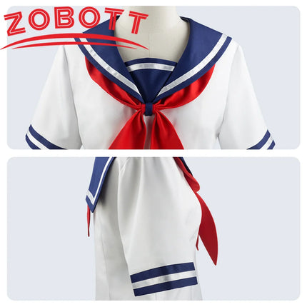 Halloween Party Girl's Navy Blue Sailor Skirt Pantyhose Loli Black Leather Shoes Yandere Simulator Ayano Aishi Cosplay Costume