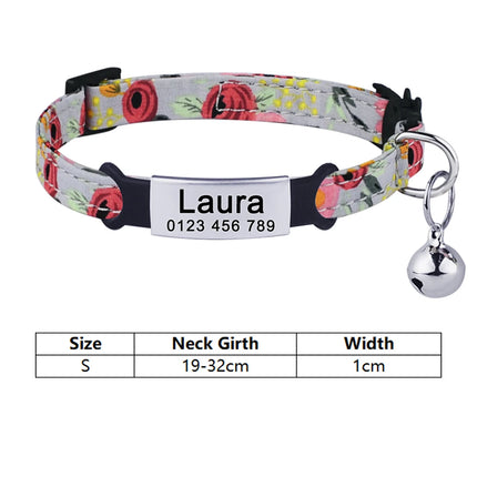 Personalized Nylon  Flowers Summer Cat Collar Id Name Tag Collar Pet Products Small Fast Breakaway Unisex Kitten Supplies