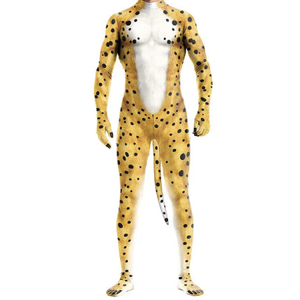 Halloween Costume  Adult Mens Wild Animal Cosplay Costume Full Cover 3D Print Beast Petsuit Jumpsuit Bodysuit Tail