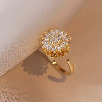 Fidget Anti Stress Anxiety Rings for Women Stainless Steel Gold-plated Rotatable Sun Star Evil Eye Sunflower Spinner Rings