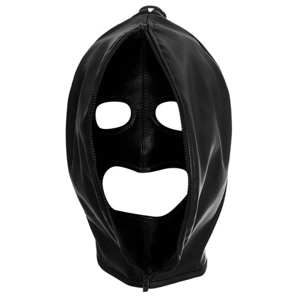 Leather Mask Full Face Double Layer Headgear Zip Head Hood Adjustable Lace-Up Leather Bondage Masks Halloween Cosplay Party Mask