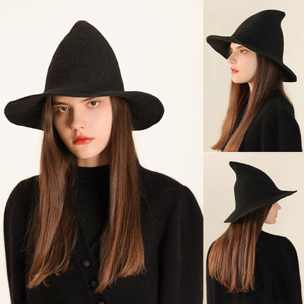 Halloween Witch Hat Long Point Hat Knitted Cap for Women Halloween Party Hat Magical Hat Festival Party Cosplay Decoration