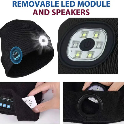 Fashion Warm Beanie LED Hat Bluetooth Wireless Stereo Headset Music Player With MIC Support Dimming LED Light Rechargeable