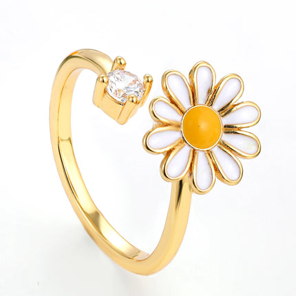 Fidget Anti Stress Anxiety Rings for Women Stainless Steel Gold-plated Rotatable Sun Star Evil Eye Sunflower Spinner Rings