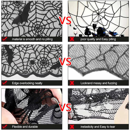 1 Piece Halloween Lace Tablecloth Bat Net Skull Pattern Rectangular Shape For Party Decoration Haunted House Pumpkin Design