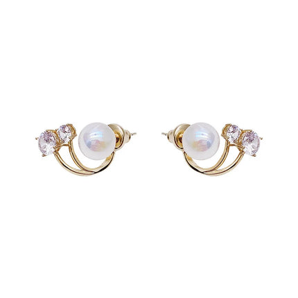 Korean Earing Pearl Claw Ear Hook Clip Earrings for Women Gold Color Zircon Crystal Earrings Fashion Jewelry New Year Gift