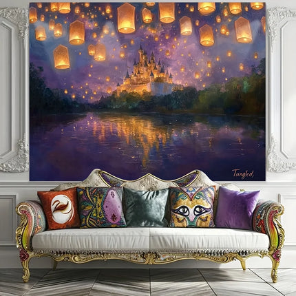 1pc, Princess castle, glittering and tangled lanterns, smashing cake background, flag background, festival, yard decoration
