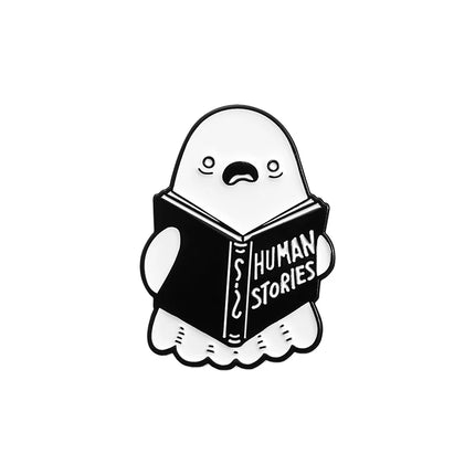 Cartoon Ghost Boo Enamel Pins Human Stories Book Creative Brooches Halloween Backpack Clothes Lapel Badge Gift for Kids Friends