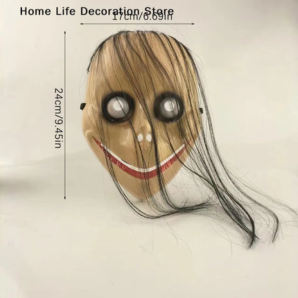 Halloween MO MO Mask With Long Hair Big Eyes Funny Mask Horror Ghost Party Costume Props V-shaped Mouth Mask Halloween Cosplay
