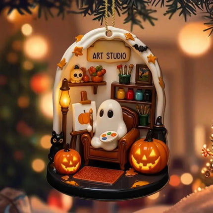 Cute Reading Ghost Halloween Ghost Ornaments 2D Flat Halloween Spooky Decorations Decorative Pendant Party Supplies